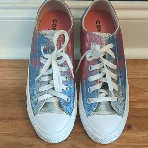 Converse Low Top Sneakers in Red, Blue & Silver Metallic